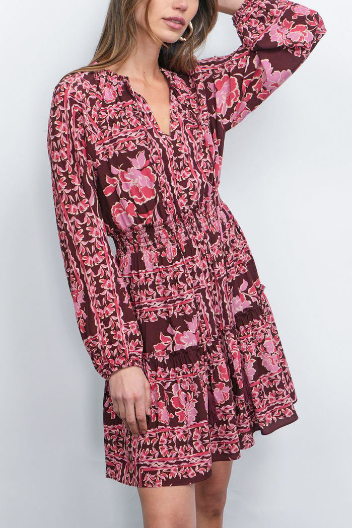 Greylin Ringo Smocked Mini Dress in Maroon