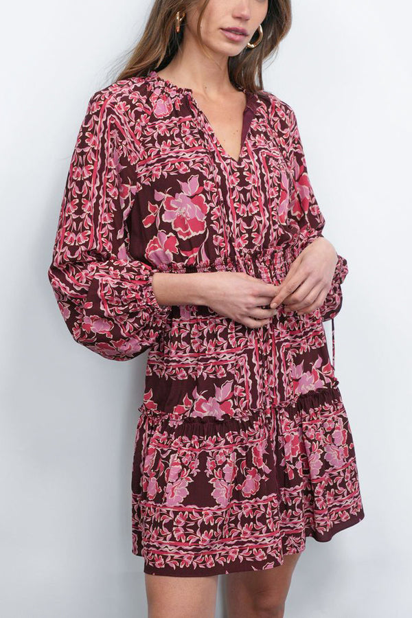 Greylin Ringo Smocked Mini Dress in Maroon