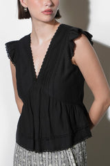 Greylin Victoria Pintuck Flutter Sleeve Top in Black