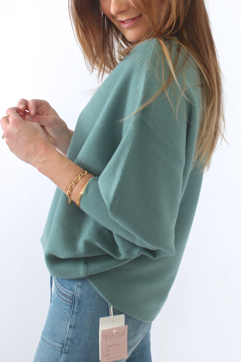 Kerisma Ryu Dolman Sweater in Ocean Teal - Viva Diva Boutique