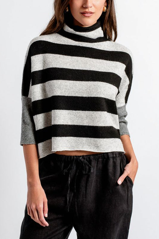 Kerisma London Stripe Sweater in Black and Heather Grey - Viva Diva Boutique