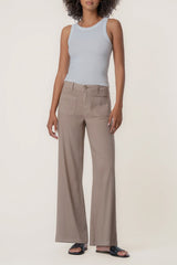 Kut from the Kloth Meg High Rise Wide Legs with Patch in Khaki - Viva Diva Boutique