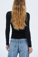 LNA Dalston Ribbed Long Sleeve Top in Black - Viva Diva Boutique