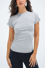 LNA Dani Short Sleeve Top in Heather Grey - Viva Diva Boutique
