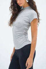 LNA Dani Short Sleeve Top in Heather Grey - Viva Diva Boutique