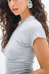 LNA Dani Short Sleeve Top in Heather Grey - Viva Diva Boutique