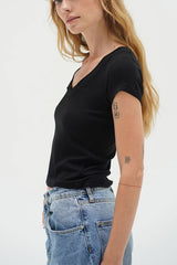 LNA Fitted Ribbed V Neck in Black - Viva Diva Boutique