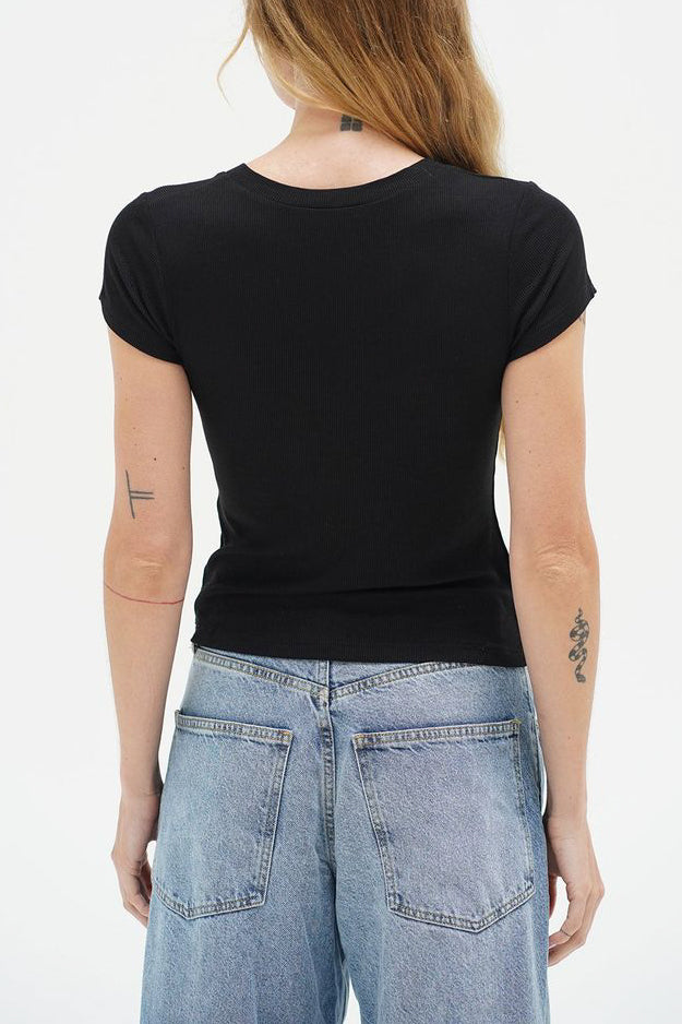 LNA Fitted Ribbed V Neck in Black - Viva Diva Boutique