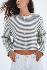LNA Kincaid Cardigan in Greyscale Stripe