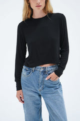 LNA Long Sleeve Ribbed Crew in Black - Viva Diva Boutique