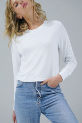 LNA Long Sleeve Ribbed Crew in White - Viva Diva Boutique