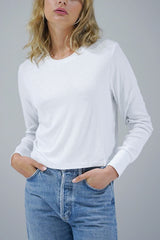 LNA Long Sleeve Ribbed Crew in White - Viva Diva Boutique