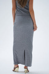 LNA Soph Column Skirt in Silver Grey Lurex - Viva Diva Boutique