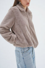 LNA Stella Zip Up Bomber in Pebble - Viva Diva Boutique