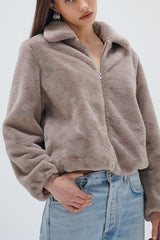 LNA Stella Zip Up Bomber in Pebble - Viva Diva Boutique