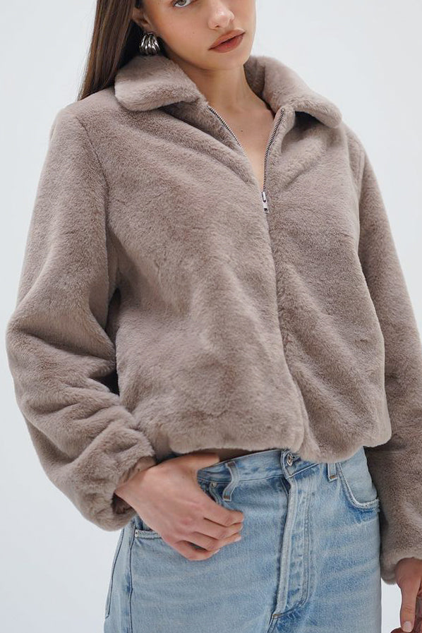 LNA Stella Zip Up Bomber in Pebble - Viva Diva Boutique