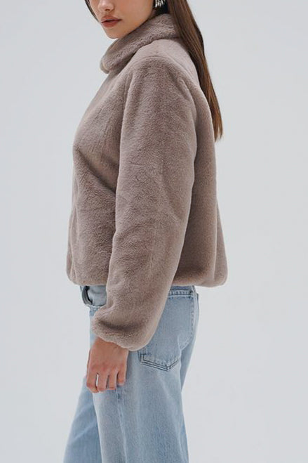 LNA Stella Zip Up Bomber in Pebble - Viva Diva Boutique