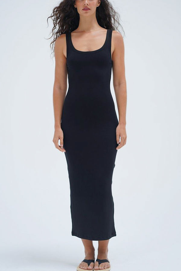 LNA Timeless Rib Tank Midi Dress in Black Viva Diva Boutique