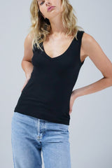 LNA V Slim Ribbed Tank in Black - Viva Diva Boutique