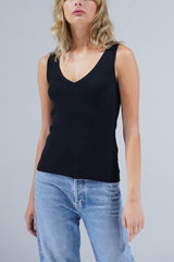 LNA V Slim Ribbed Tank in Black - Viva Diva Boutique