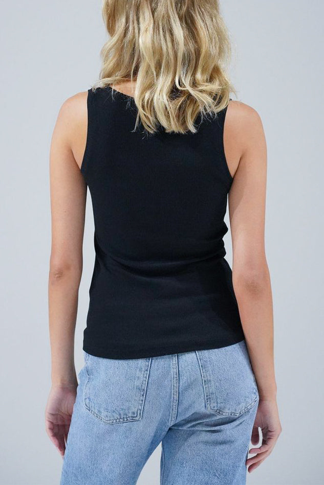 LNA V Slim Ribbed Tank in Black - Viva Diva Boutique