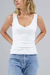 LNA V Slim Ribbed Tank in White - Viva Diva Boutique