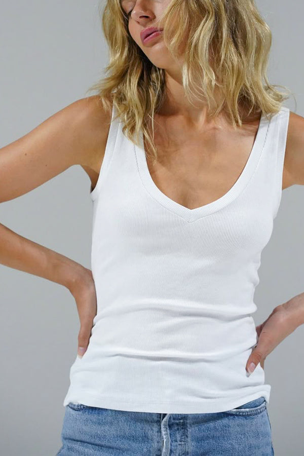 LNA V Slim Ribbed Tank in White - Viva Diva Boutique