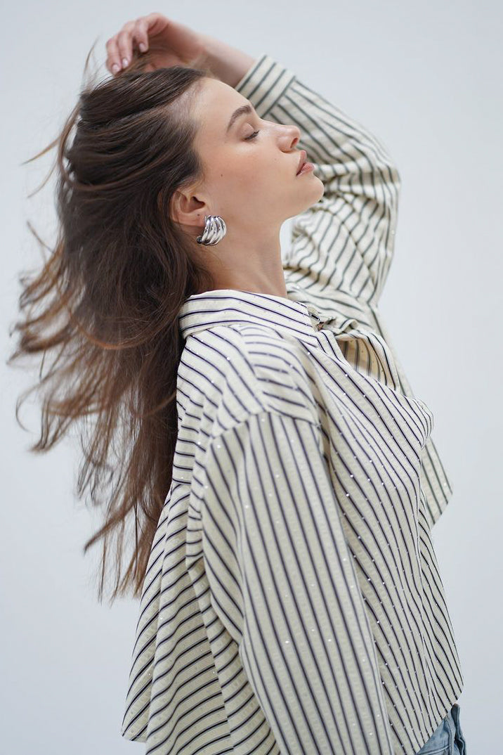 LNA Valyria Blouse in Rhinestone Pinstripe - Viva Diva Boutique
