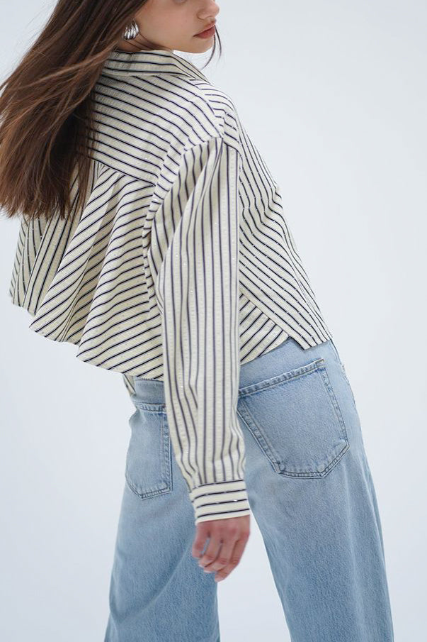 LNA Valyria Blouse in Rhinestone Pinstripe - Viva Diva Boutique