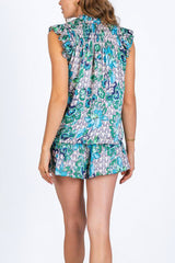 Lavender Brown Theodora Top in Green Cream Combo