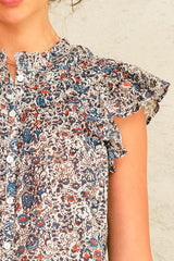 M.A.B.E. Cass Frill top in Indigo/Rust - Viva Diva Boutique
