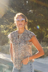 M.A.B.E. Cass Frill top in Indigo/Rust - Viva Diva Boutique