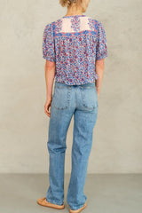 M.A.B.E. Della S/S Top in Blue/Pink - Viva Diva Boutique