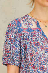M.A.B.E. Della S/S Top in Blue/Pink - Viva Diva Boutique