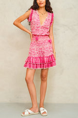 M.A.B.E. Esti Print Short Sleeve Dress in Pink