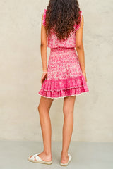 M.A.B.E. Esti Print Short Sleeve Dress in Pink