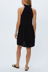 Michael Stars Alessa Split Neck Dress in Black Dot - Viva Diva Boutique