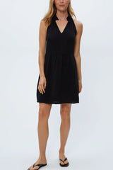 Michael Stars Alessa Split Neck Dress in Black Dot - Viva Diva Boutique