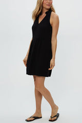 Michael Stars Alessa Split Neck Dress in Black Dot - Viva Diva Boutique