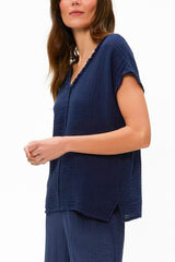Michael Stars Draya Cotton Gauze Top in Nocturnal