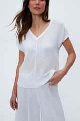 Michael Stars Draya V-Neck Top in White