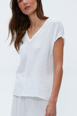 Michael Stars Draya V-Neck Top in White
