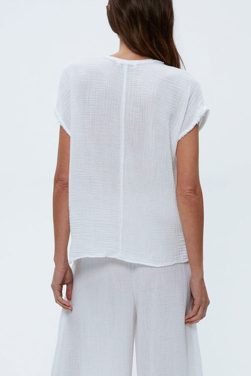 Michael Stars Draya V-Neck Top in White