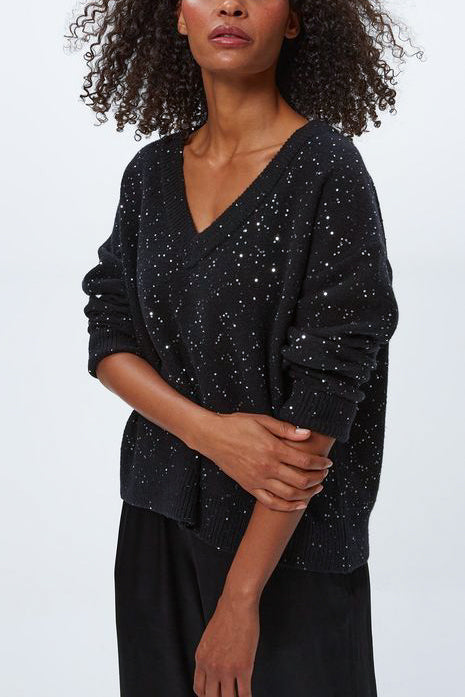 Michael Stars Francis Vneck Sweater in Black