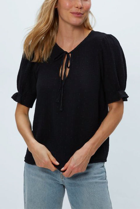Michael Stars Genevieve Puff Sleeve Top in Black - Viva Diva Boutique