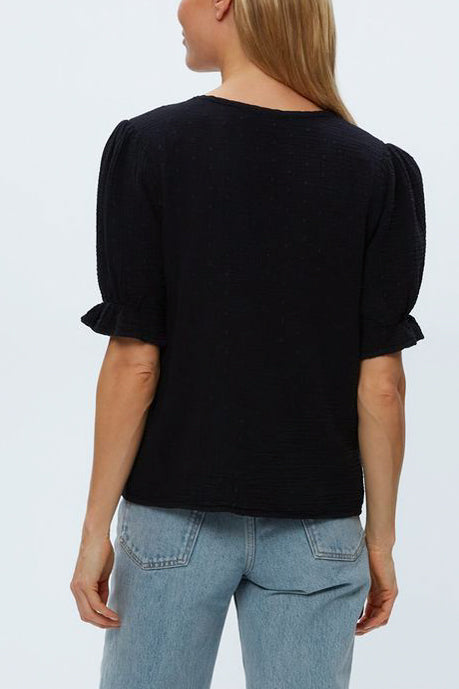 Michael Stars Genevieve Puff Sleeve Top in Black - Viva Diva Boutique