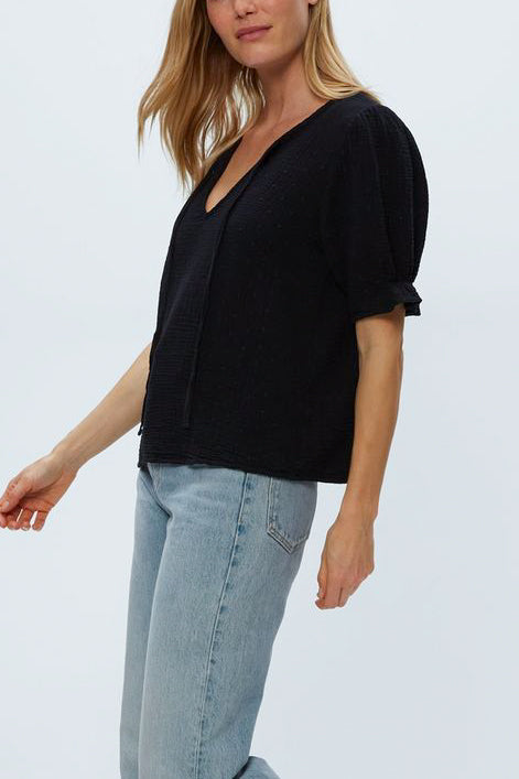Michael Stars Genevieve Puff Sleeve Top in Black - Viva Diva Boutique