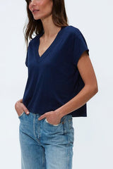 Michael Stars Harlan Cropped V Neck Tee in Nocturnal - Viva Diva Boutique
