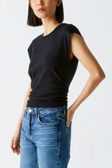 Michael Stars Joni Crew Neck Power Shoulder Top in Black - Viva Diva Boutique