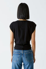 Michael Stars Joni Crew Neck Power Shoulder Top in Black - Viva Diva Boutique